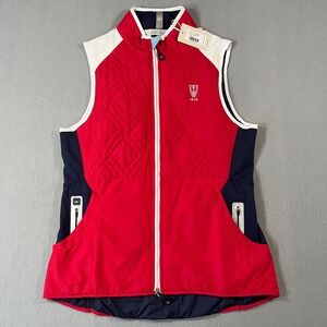 NWT Peter Millar Lizzie Hybrid Women Red Navy White Quilted Golf Vest Size M